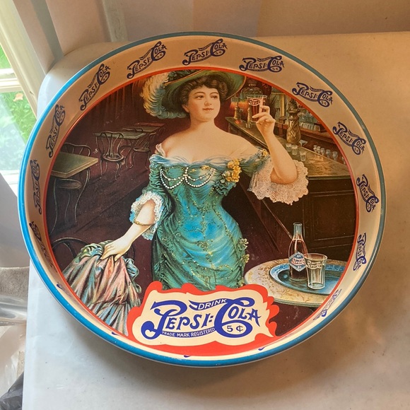 Pepsi Cola Vtg Drink Bar Tin Tray With Pepsi Side Logo’s - Picture 1 of 5